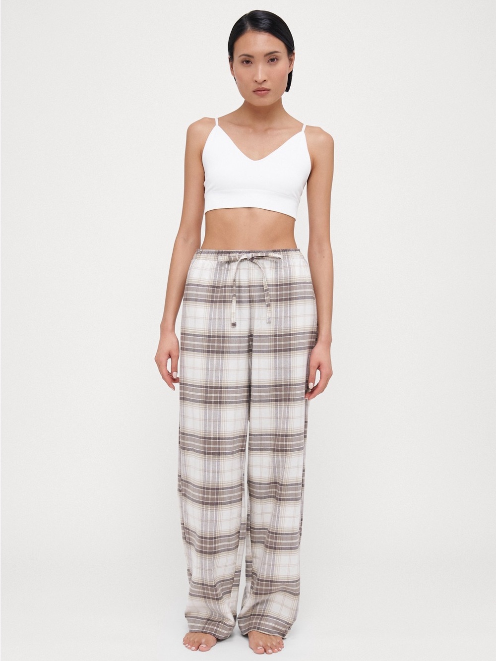 Gap Body Softest Flannel Pajama Pants – Plaid Beige & Taupe, Size Medium
